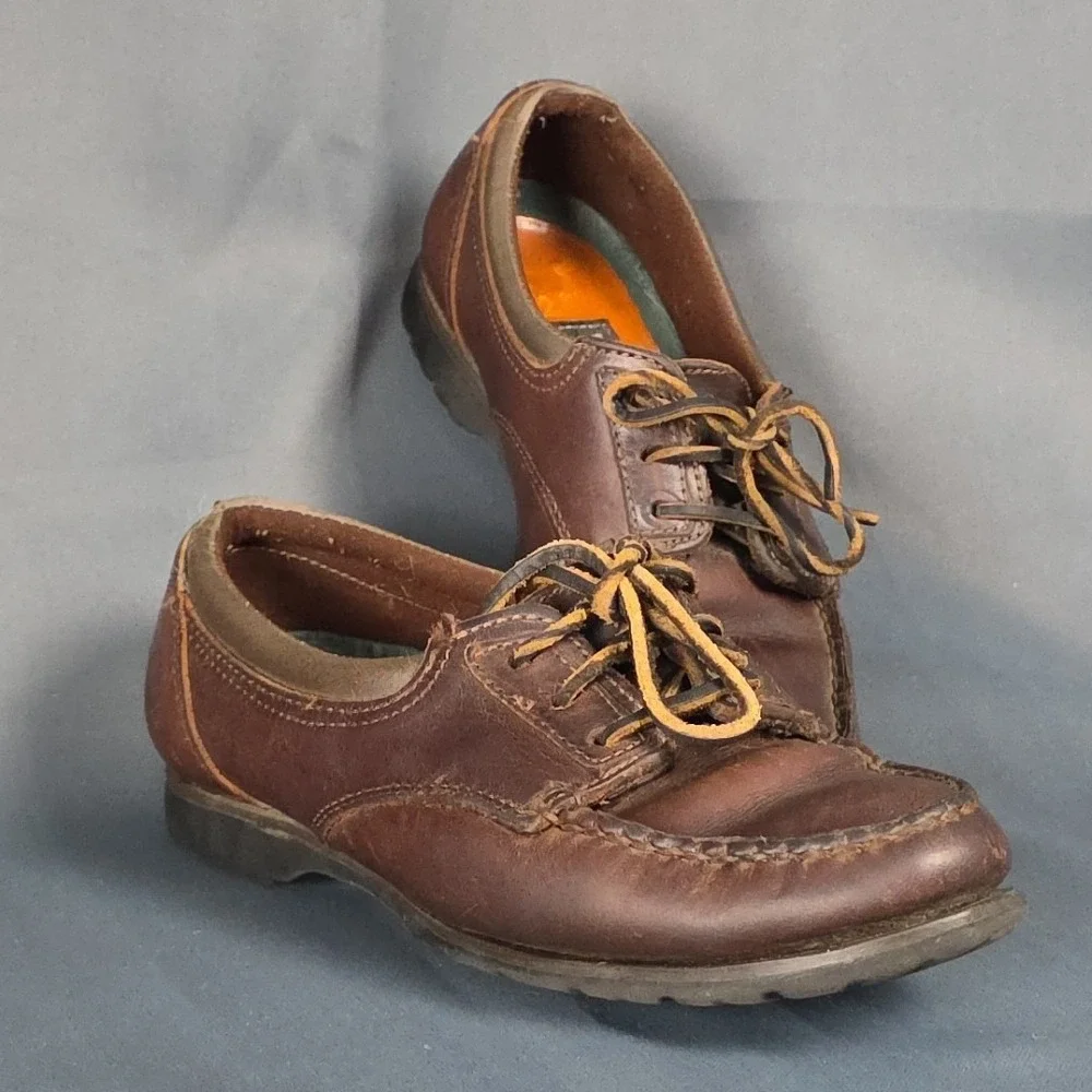 Vintage Timberland Boat Shoes Brown Waterproof Leather Size 7M 90's Y2K Made USA